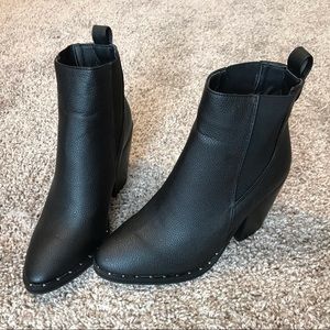 Black Leather Studded Western Booties